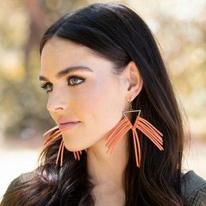 New  - Leatherette Fringe Earrings and Adjustable Gold Bracelet #91